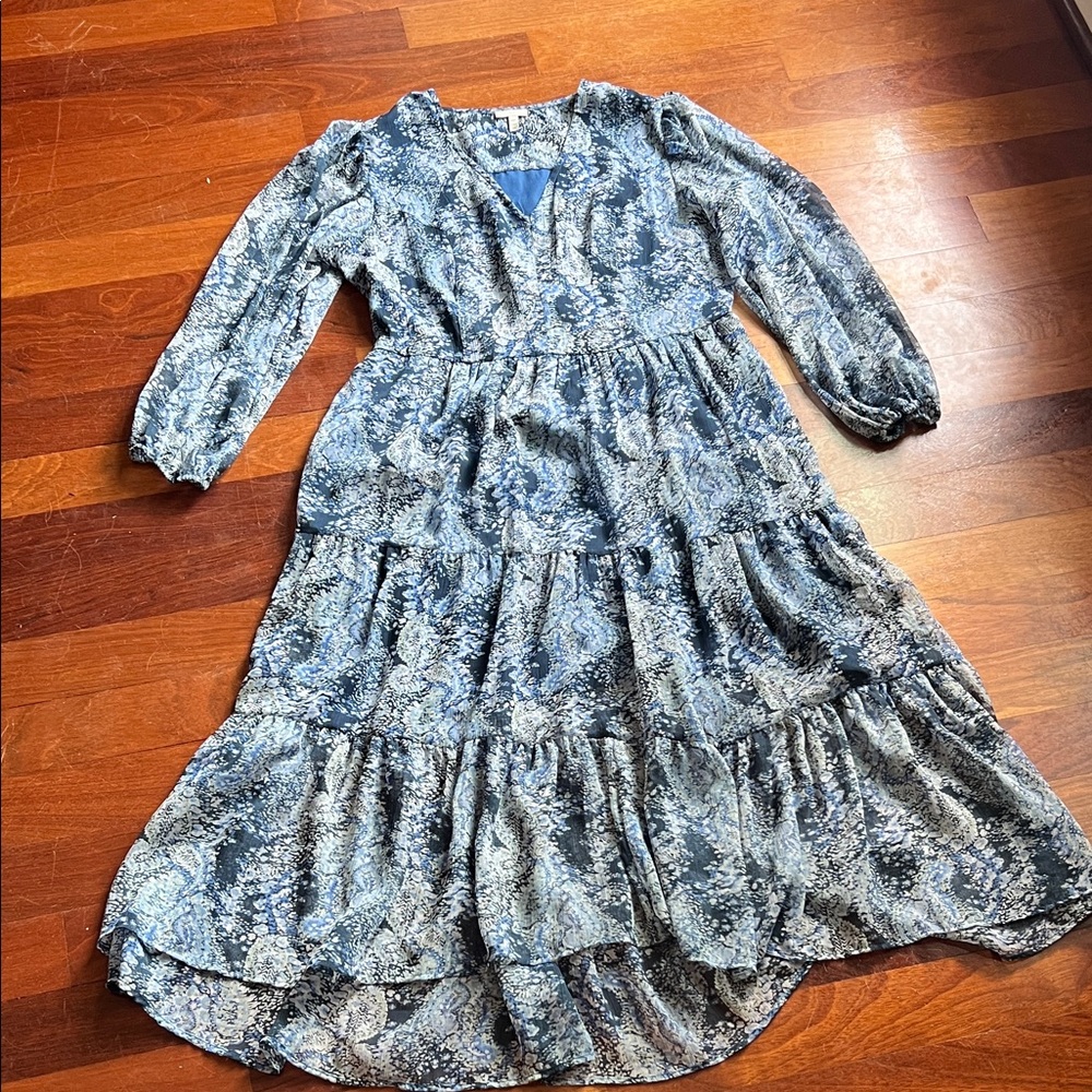 Joie Blue Paisley Tiered Asymmetrical Maxi Dress
